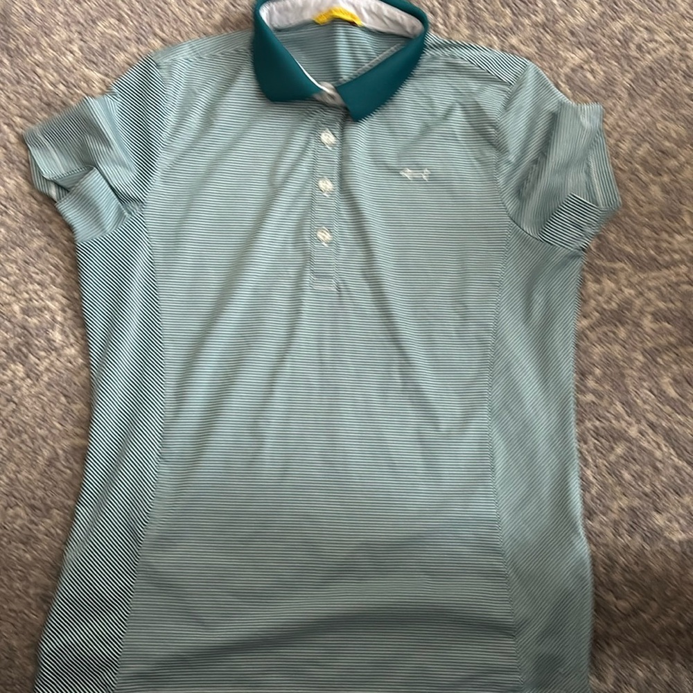 Louis Castel golf shirt in size S green white striped